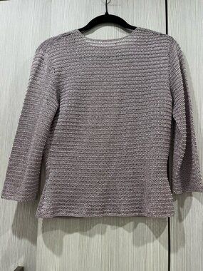 Eileen Fisher Metallic Cropped Shrug XS Lilac Rayon Blend Open Knit Cardigan